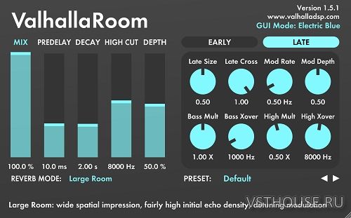 ValhallaRoom 1.5.1 VST For Windows. Electric Blue GUI. VST x86 x64